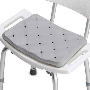 Gray shower seat with white frame on a white background