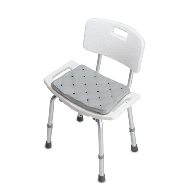 White shower chair with backrest on a white background