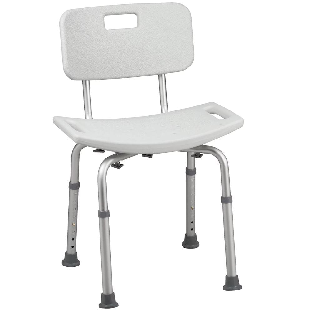White shower chair with metal legs on a white background