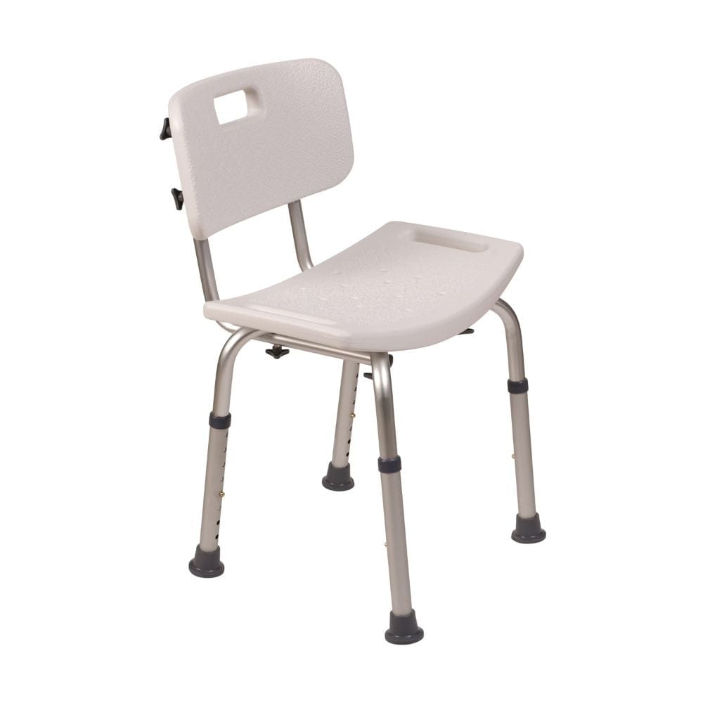 Beige shower chair with metal legs on a white background