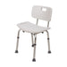 White shower chair with adjustable legs on a white background