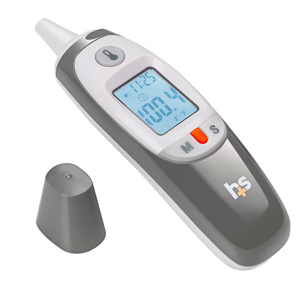 Digital ear thermometer with a small probe on a white background