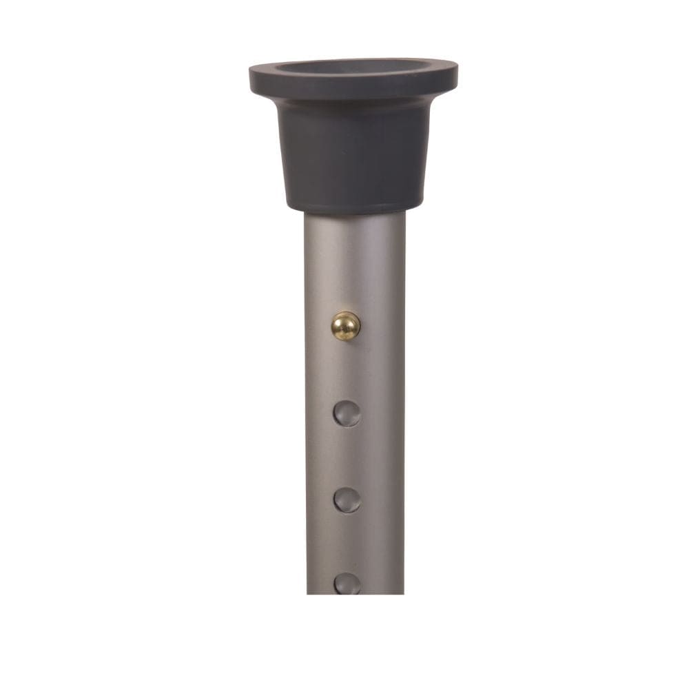 Gray metal rod with a black rubber cap on a white background
