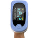 Pulse oximeter on a finger with a white background