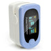 Pulse oximeter with blue and white design on a white background