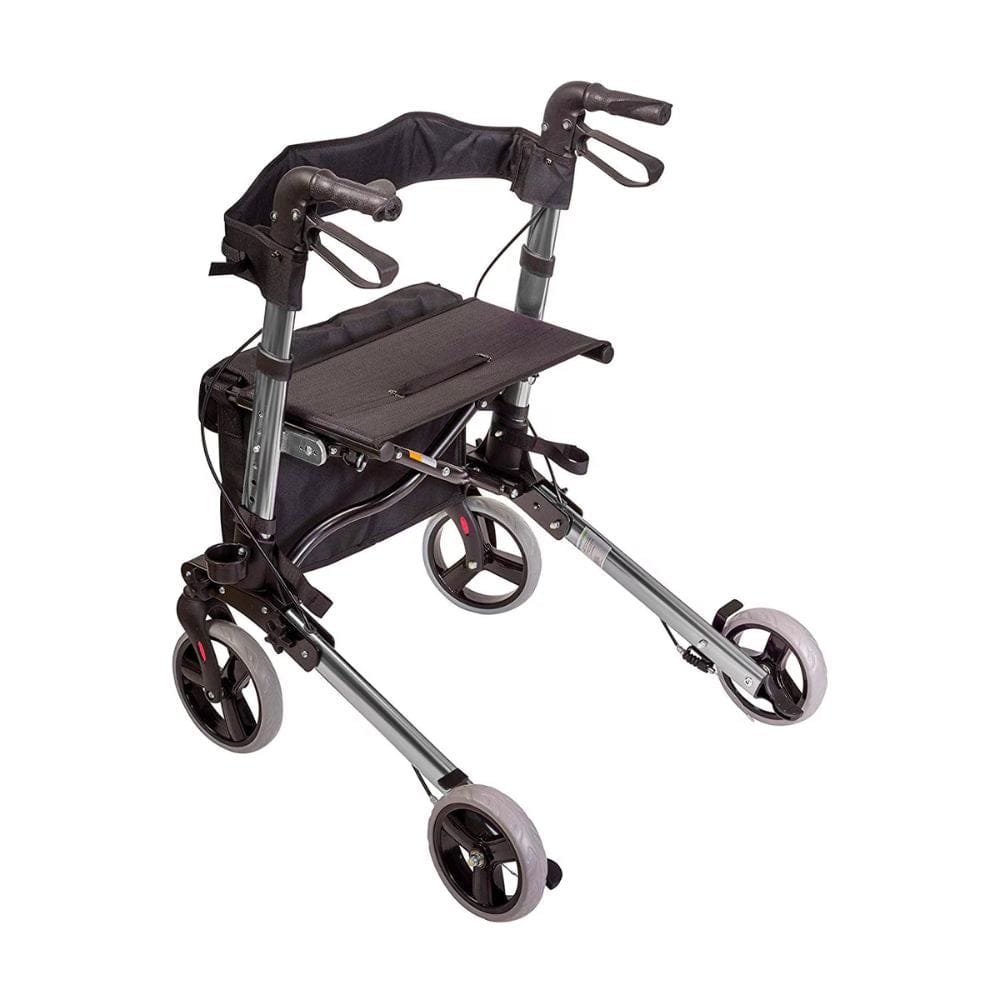 Black and silver rollator on a white background