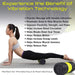 Woman using a vibration roller with text highlighting benefits of vibration technology.