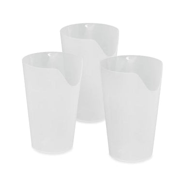 Three white tumblers on a white background