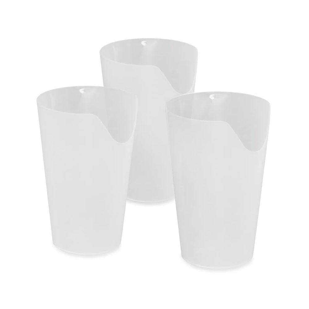 Three white tumblers on a white background