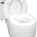 White toilet with a raised seat on a white background