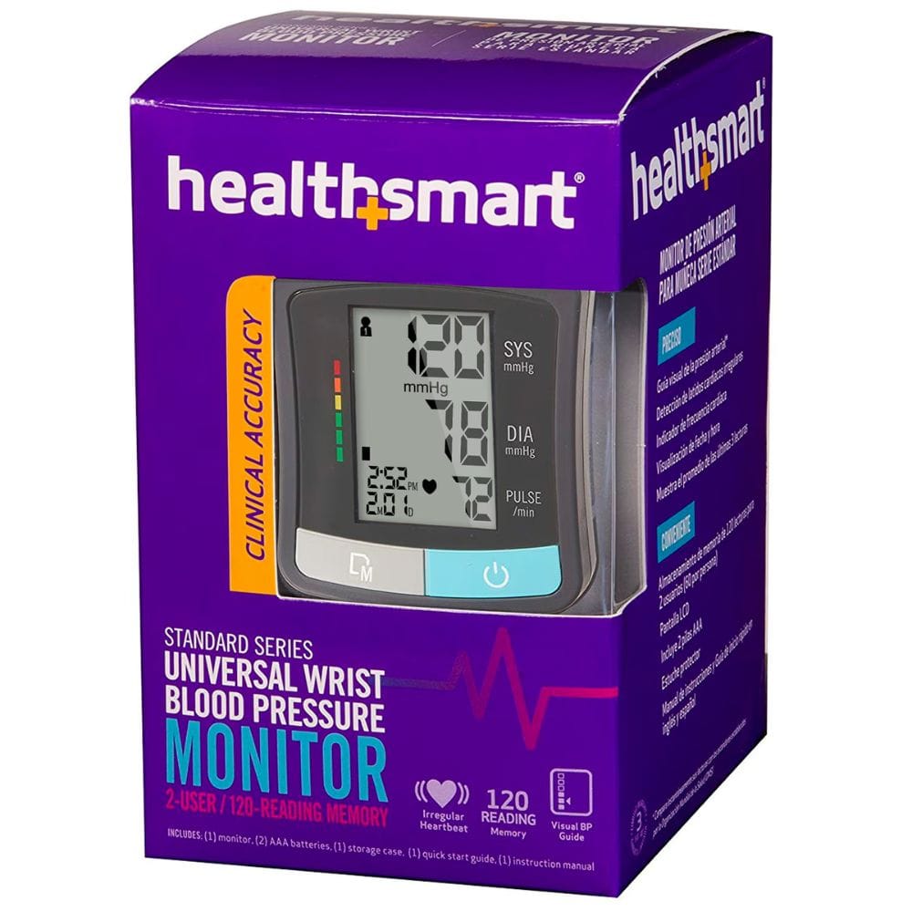 HealthSmart blood pressure monitor packaging on a white background