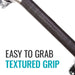 Textured grip handle of a tool with text 'Easy to Grab Textured Grip' on a white background
