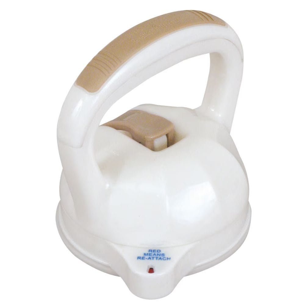 White and beige kettlebell on a white background