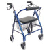 Blue walker with a seat and basket on a white background