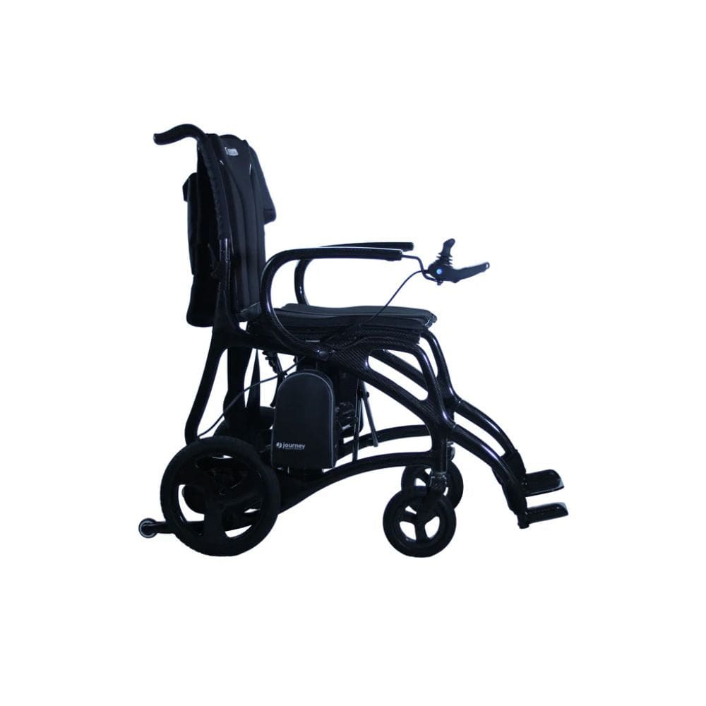 Black electric wheelchair on a white background