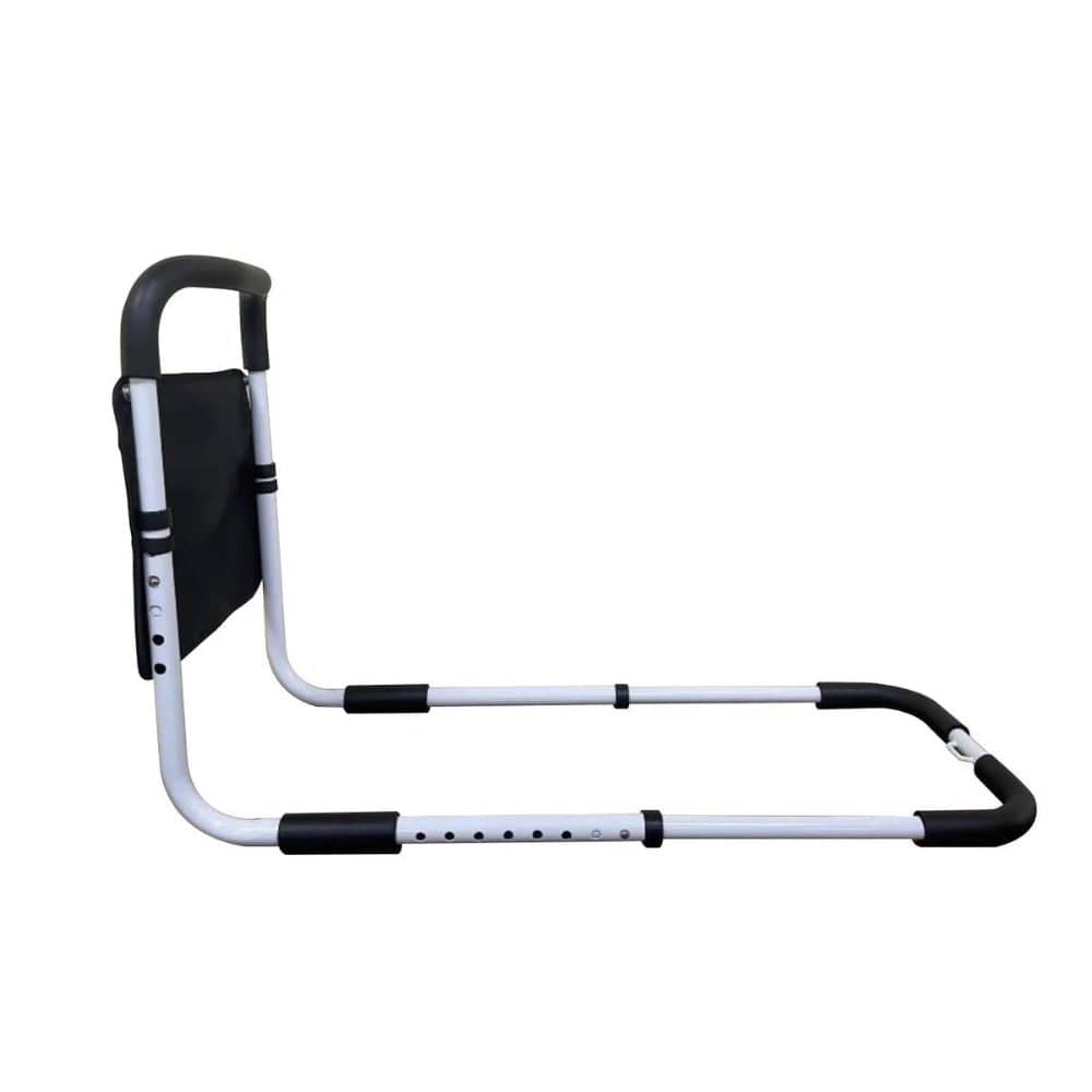 White folding chair with black armrests and seat on a white background
