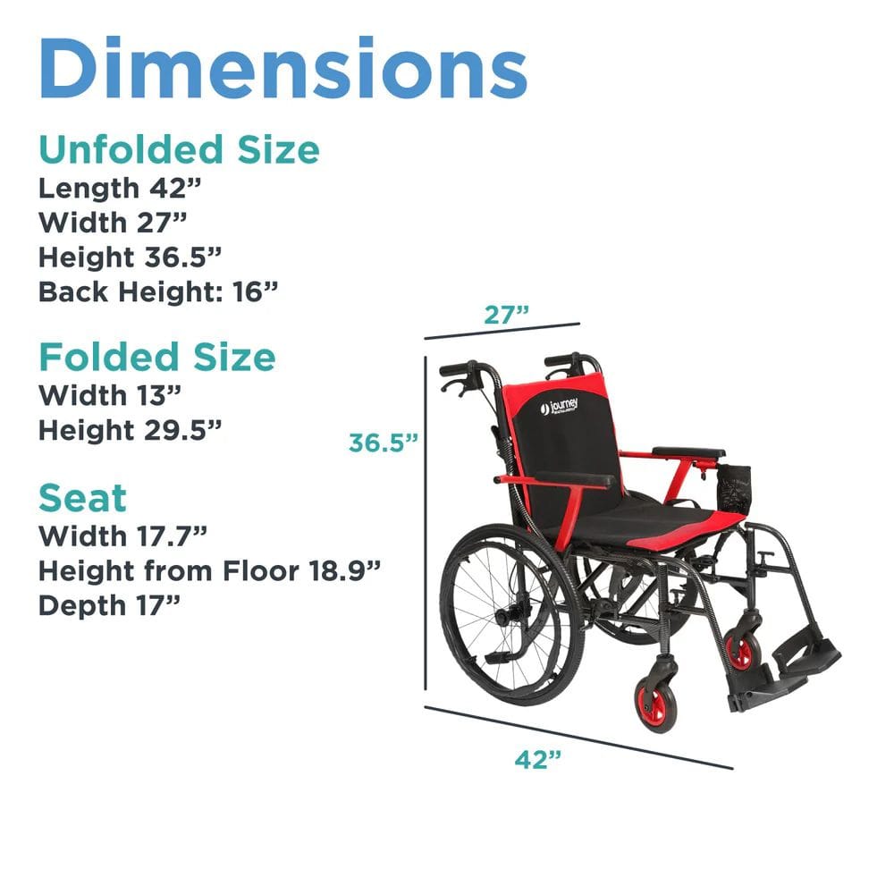 Wheelchair with dimensions labeled on a white background