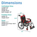 Wheelchair with dimensions labeled on a white background