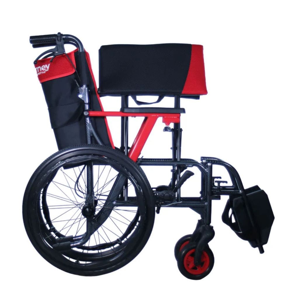 Black and red wheelchair on a white background