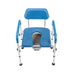 Blue commode chair with adjustable legs on a white background