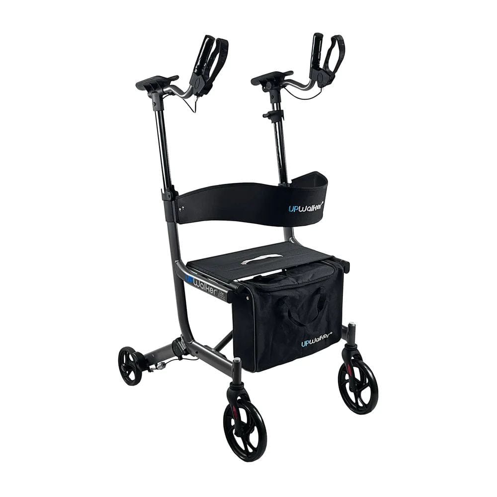 Black rollator with wheels on a white background