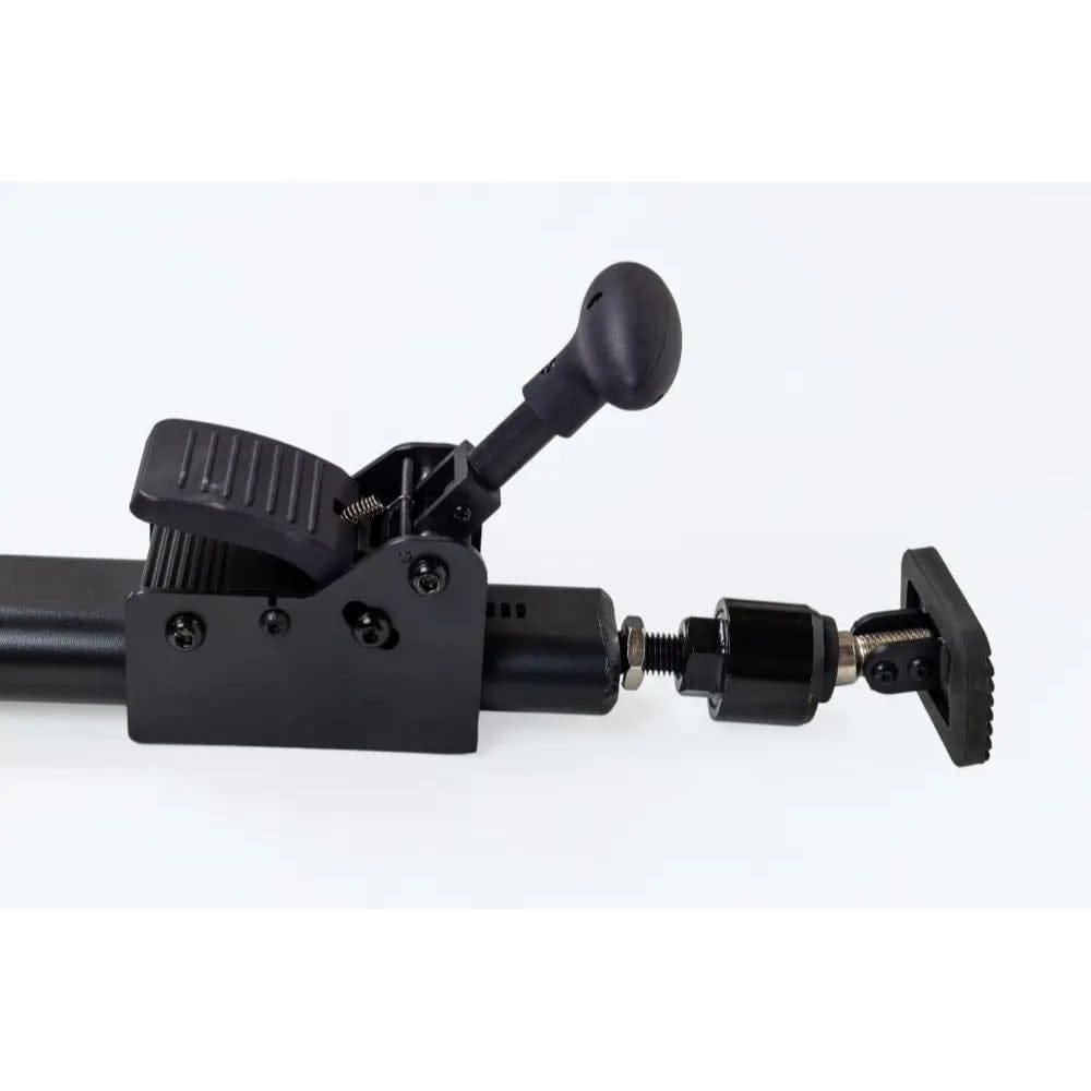 Black mechanical device with a lever on a white background