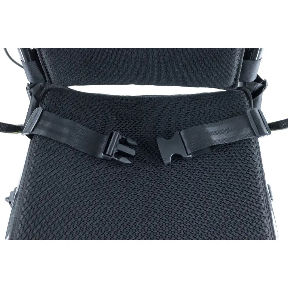 Close-up of a black textured bag with straps on a white background