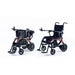 Two electric wheelchairs, one folded and one extended, on a white background