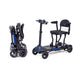Two mobility scooters with chairs on a white background