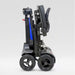 Foldable scooter with black and blue design on a light gray background