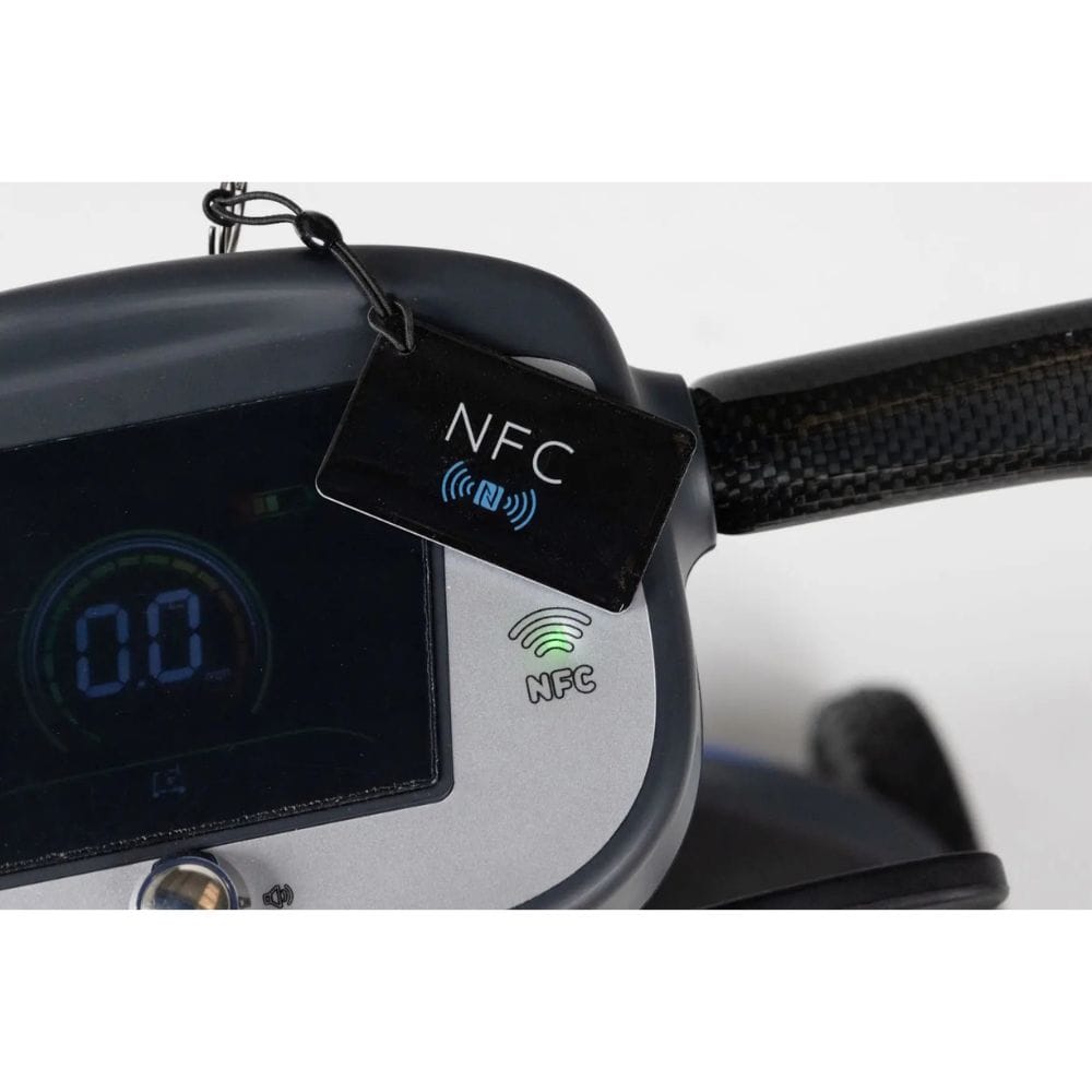 NFC tag attached to a scooter handle with digital display