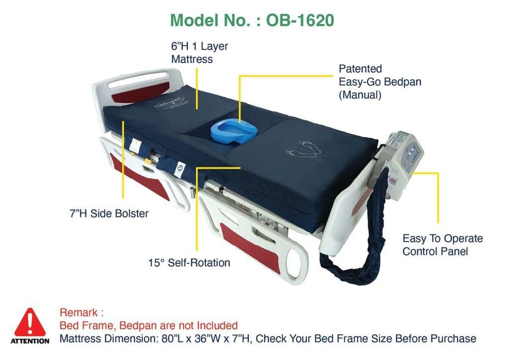 ObboMed OB-1620 StandardAir Medical Air Mattress - Alternating Pressure Lateral Rotation with Low Air Loss for Ulcer Prevention