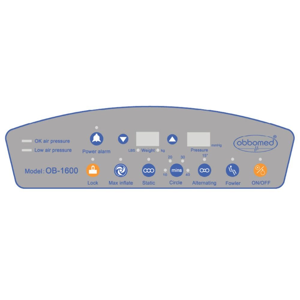 Control panel with various buttons and indicators on a white background