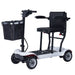 Black and white mobility scooter with a basket on a white background