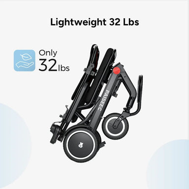 Foldable scooter with 'Lightweight 32 Lbs' text and 'Only 32 lbs' icon on a white background