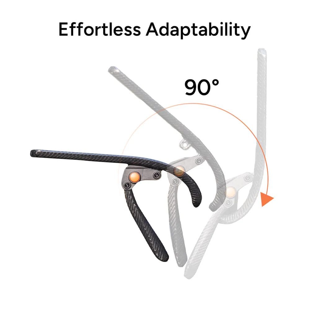 Grappling hook with adjustable arm on a white background, labeled 'Effortless Adaptability' and '90°'.