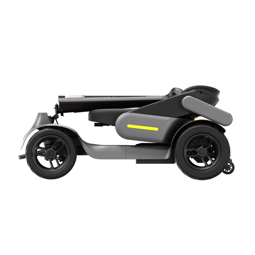 Gray scooter with black wheels on a white background
