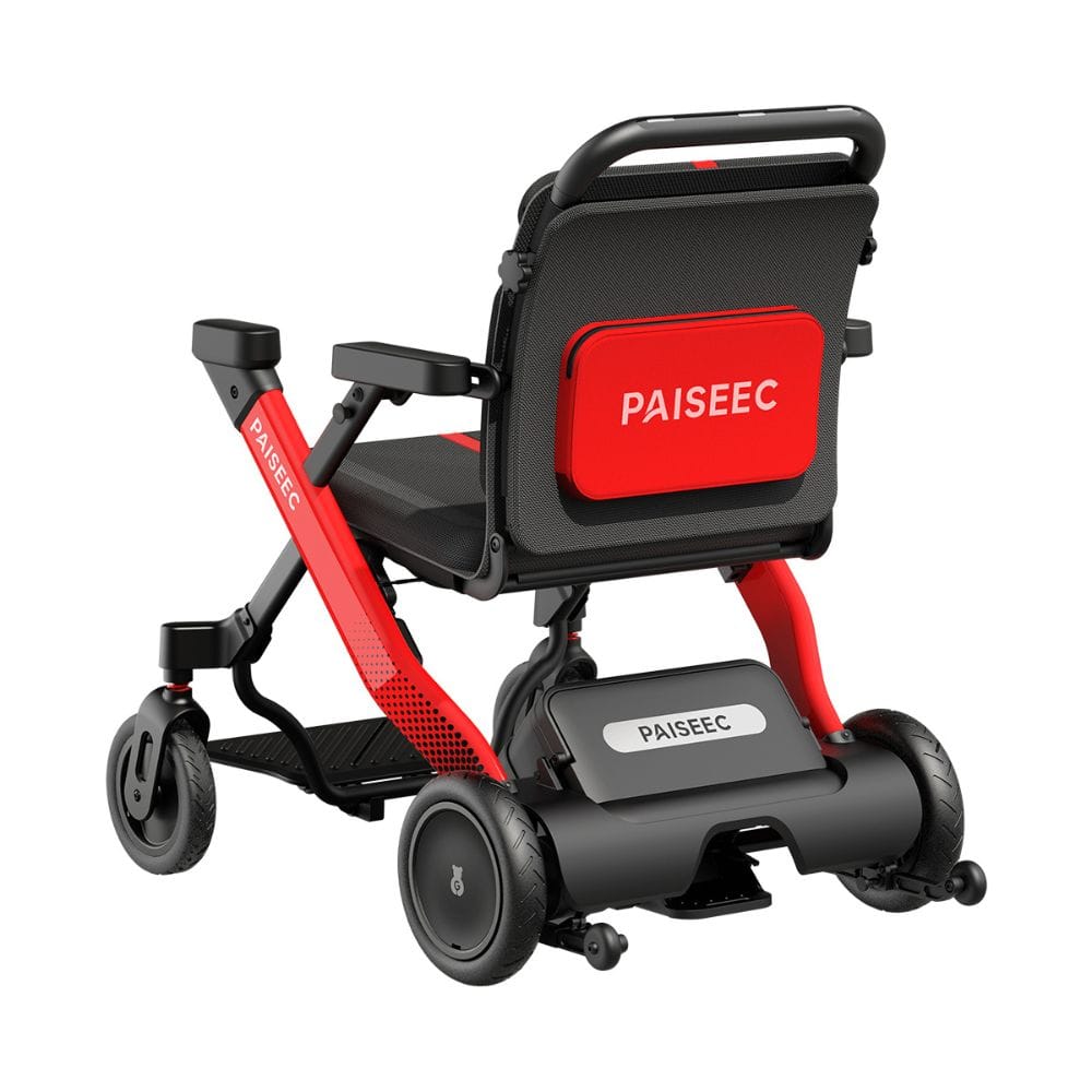 Black and red mobility scooter with 'PAISEEC' branding on a white background