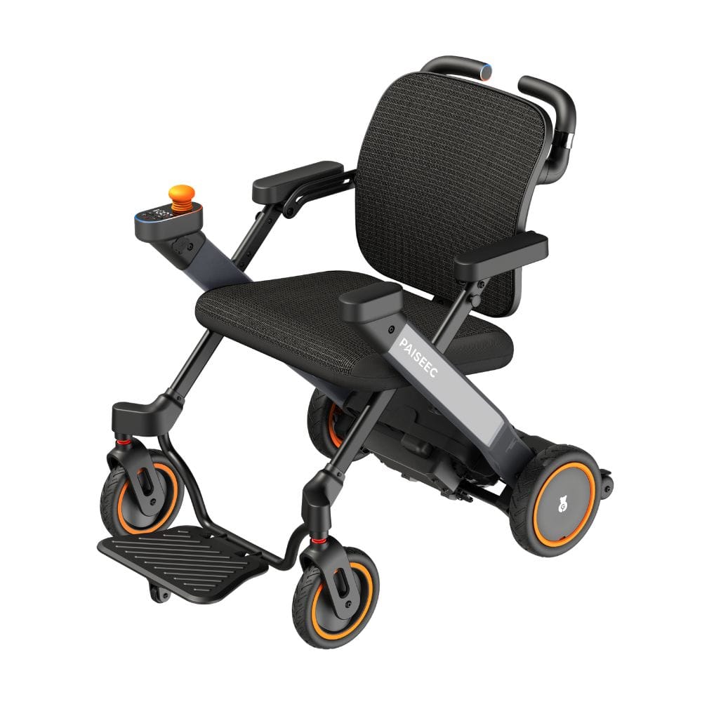 Portable scooter with a black seat and gray frame on a white background