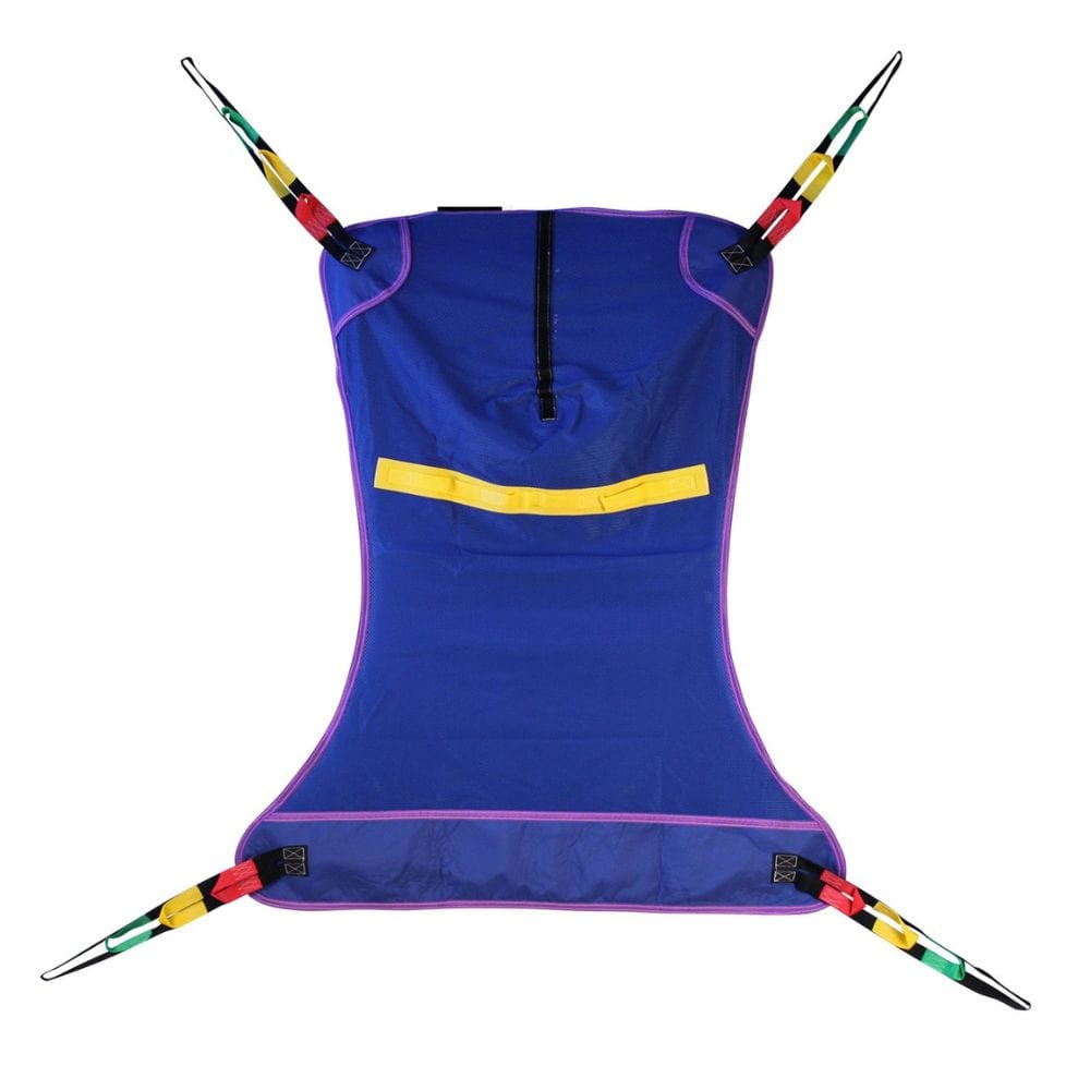 Blue and purple harness with colorful straps on a white background
