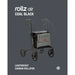 Lightweight carbon rollator with 'rollz air' branding on a dark gray background