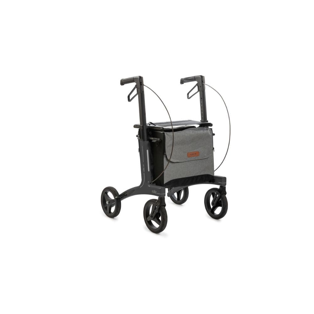 Black and gray walker with a basket on a white background