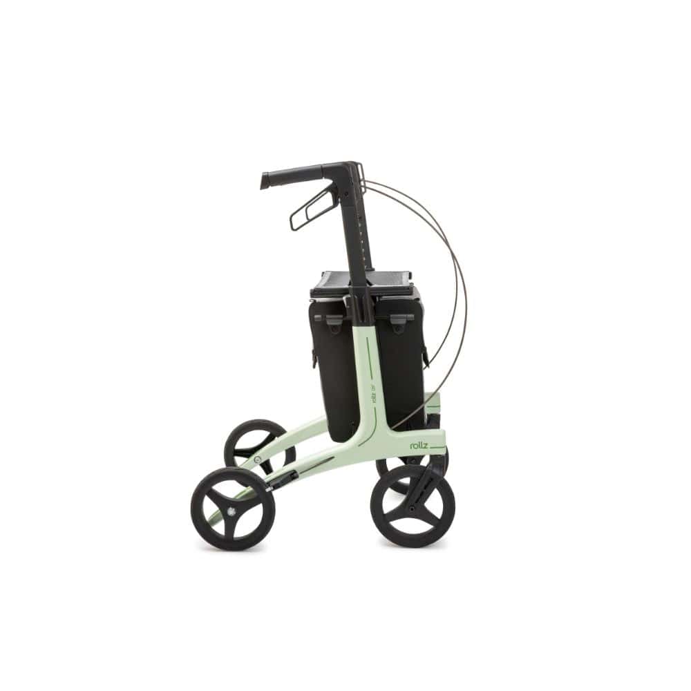 Foldable shopping cart with black frame and wheels on a white background