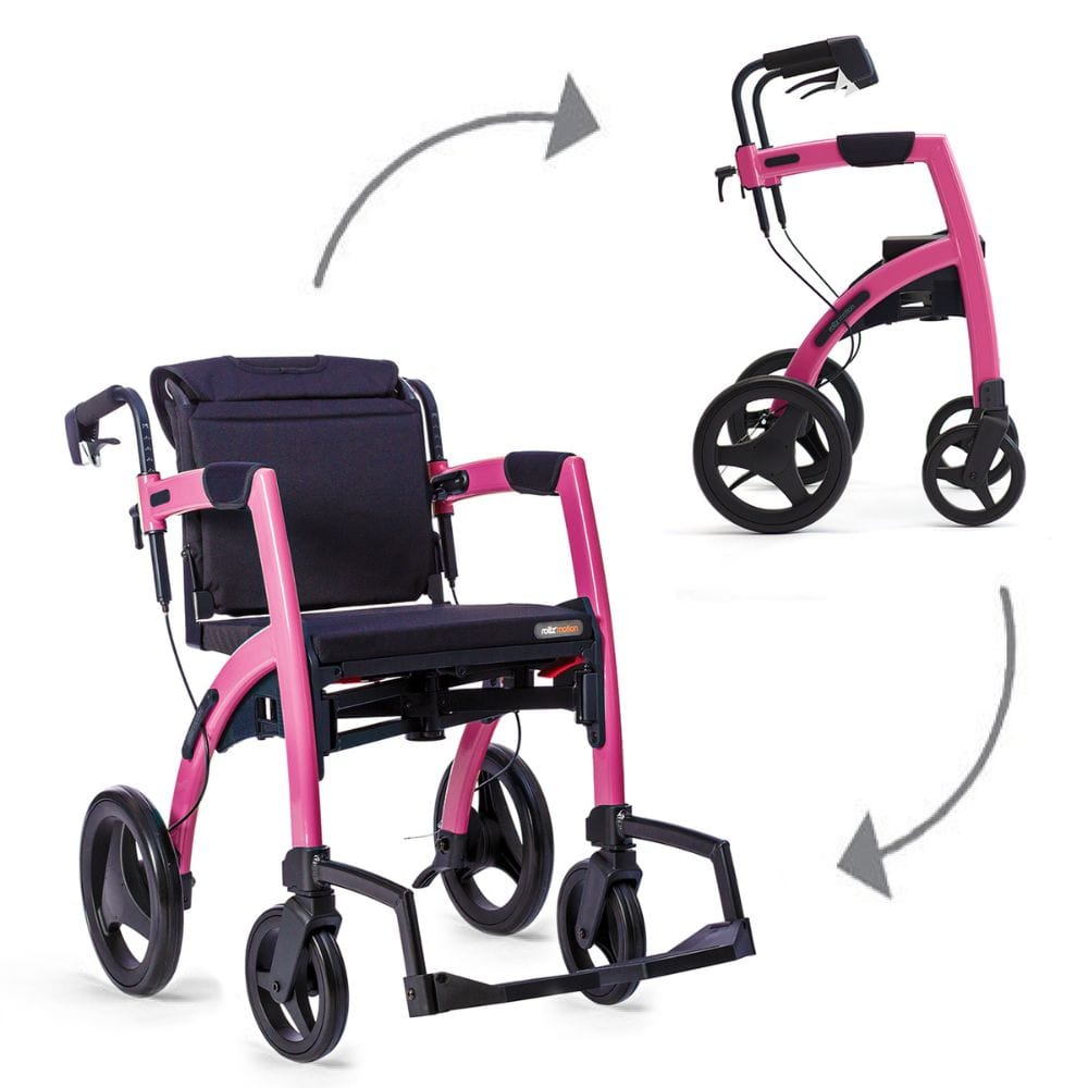 Rollz Motion Rollator Walker-Wheelchair Combo Candy Pink