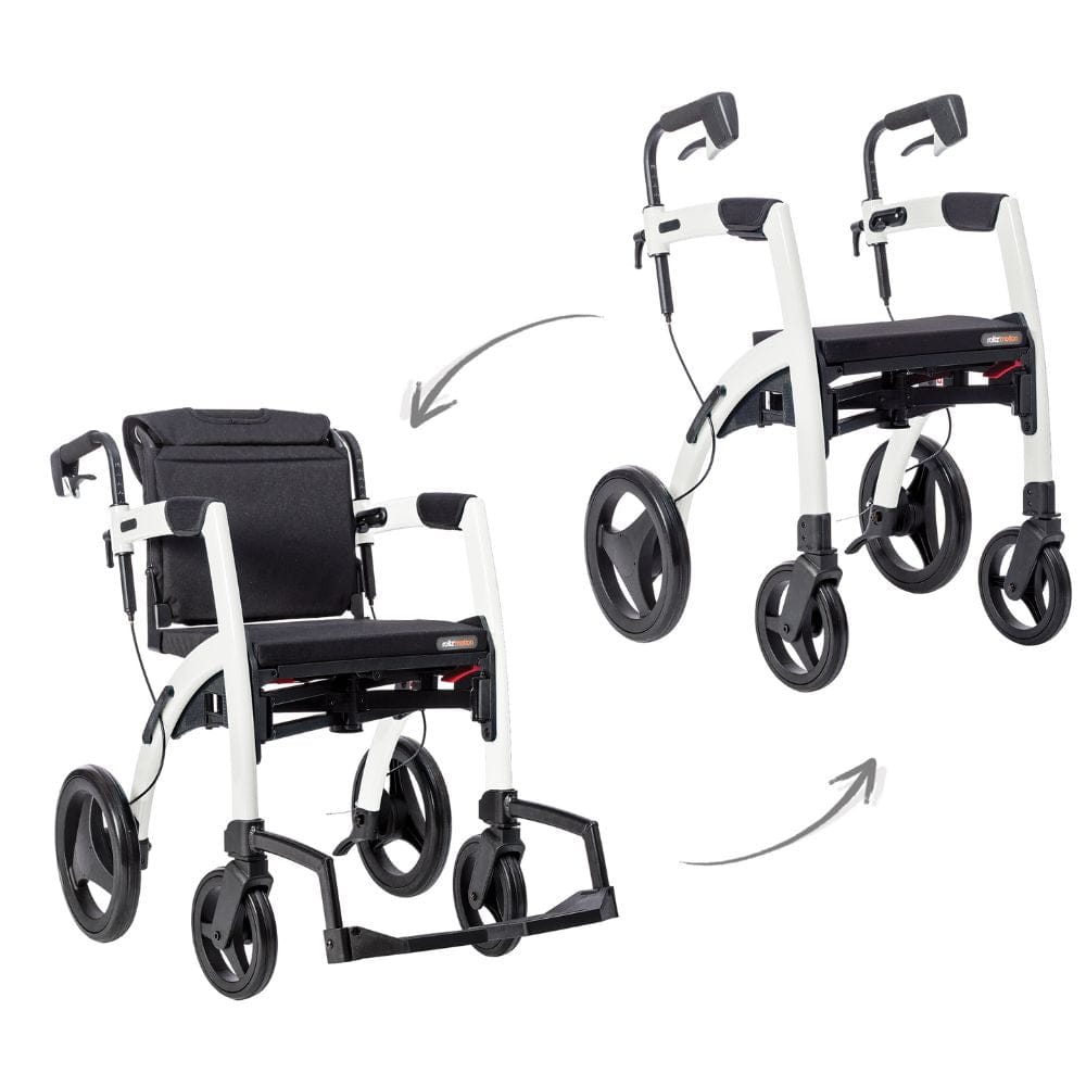 Rollz Motion Rollator Walker-Wheelchair Combo Pebble White