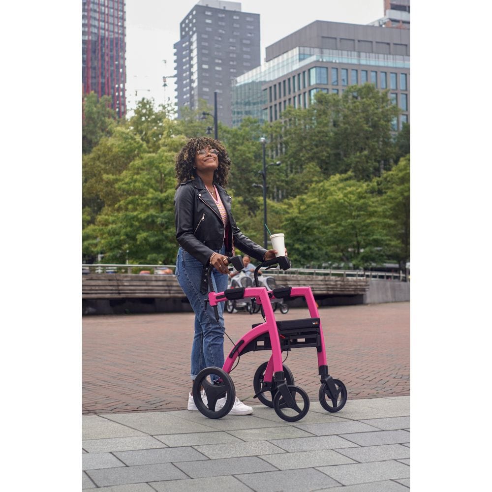 Rollz Motion Rollator Walker-Wheelchair Combo Pink Lifestyle