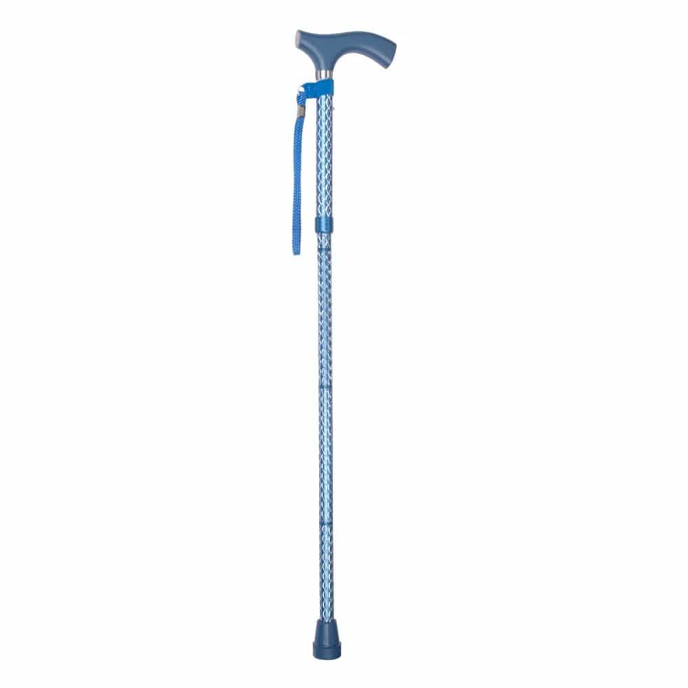 Blue walking cane on a white background