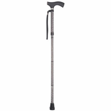 Black walking cane with checkered pattern on a white background