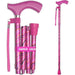 Pink walking cane with switch stick mechanism on a white background