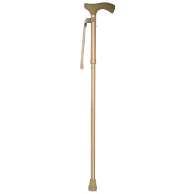 Gold-colored walking cane on a white background